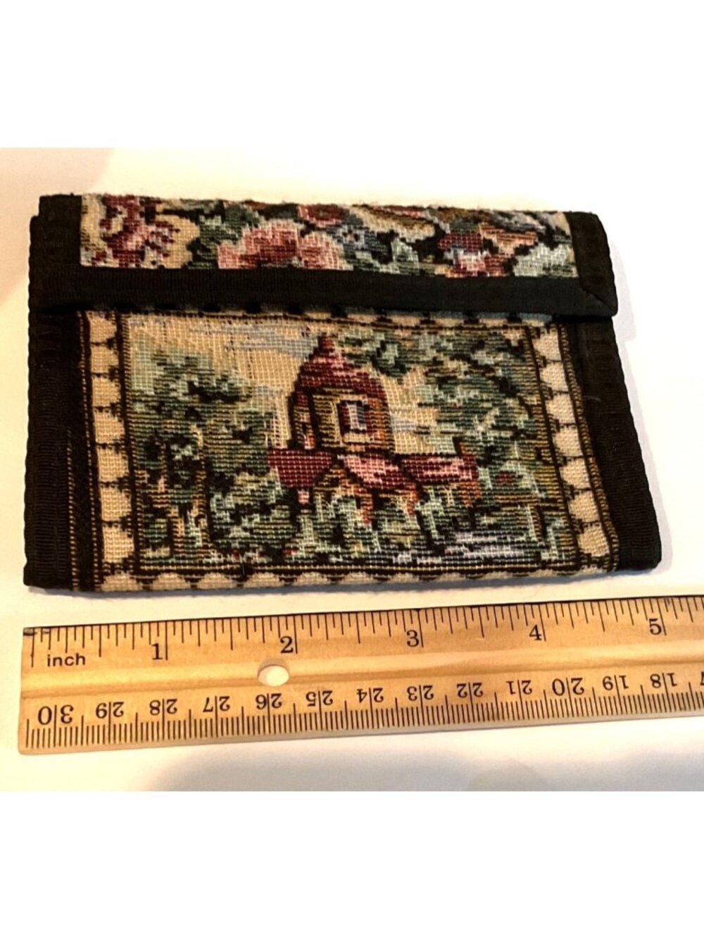 Vtg Ralfeaux Tapestry Wallet Card Holder & Floral Landscape Design 3.5" x 5" - Picture 5 of 6